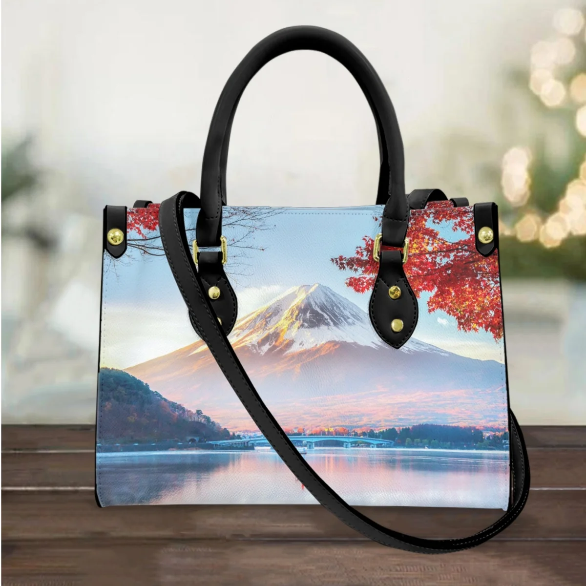 FORUDESIGNS Elegant Bag Japan Landscape Design Totes Bags Luxury Woman Sakura Art Ladies Handbags Luxury Outing Hand Bag