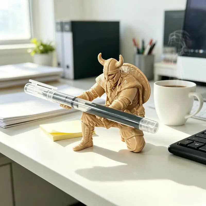 Kneeling Warrior Pen Holder 3D Printed Nordic Soldier Figurine Desktop Pen Stand Stationery Organizer Desk Decor Ornament