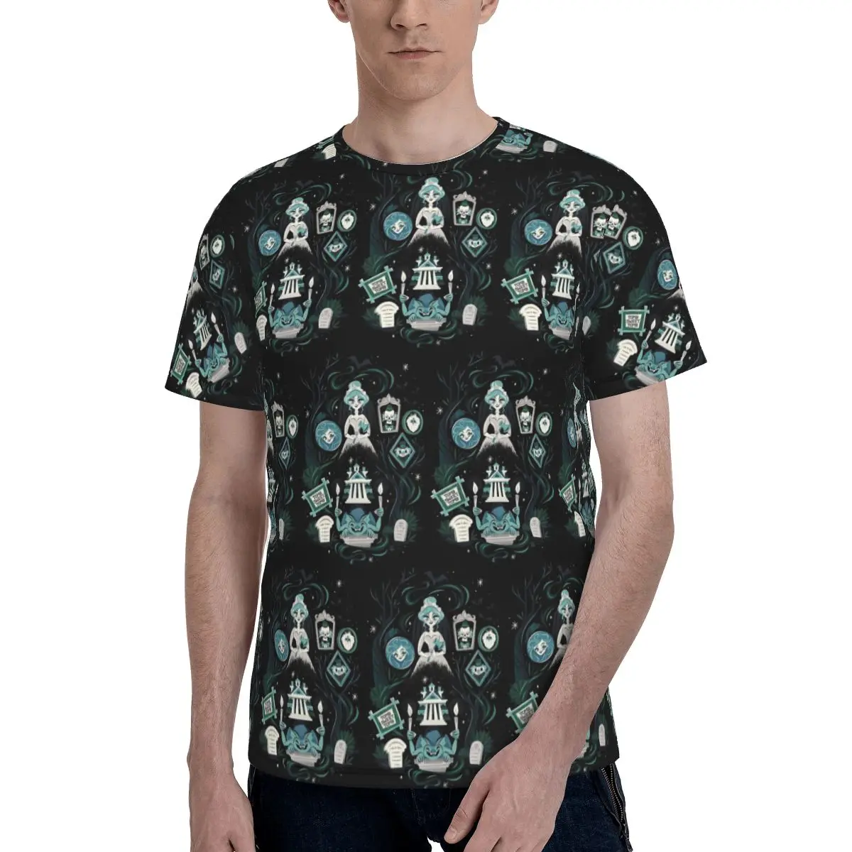 Haunted Mansion Stretching T-Shirt for Men Cotton T Shirts Men's Tees Short Crew Neck Summer Clothes Tops