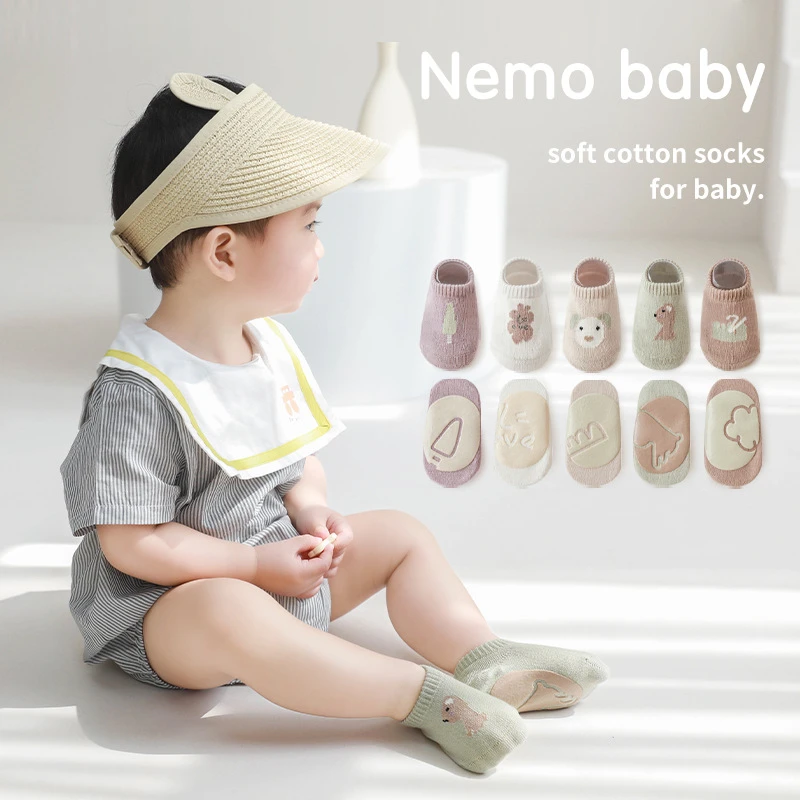 

Home Children's Walking Socks Spring Summer New Baby Floor Sock Combed Cotton Anti Slip Indoor Cooling Cartoon Short Boat Socks