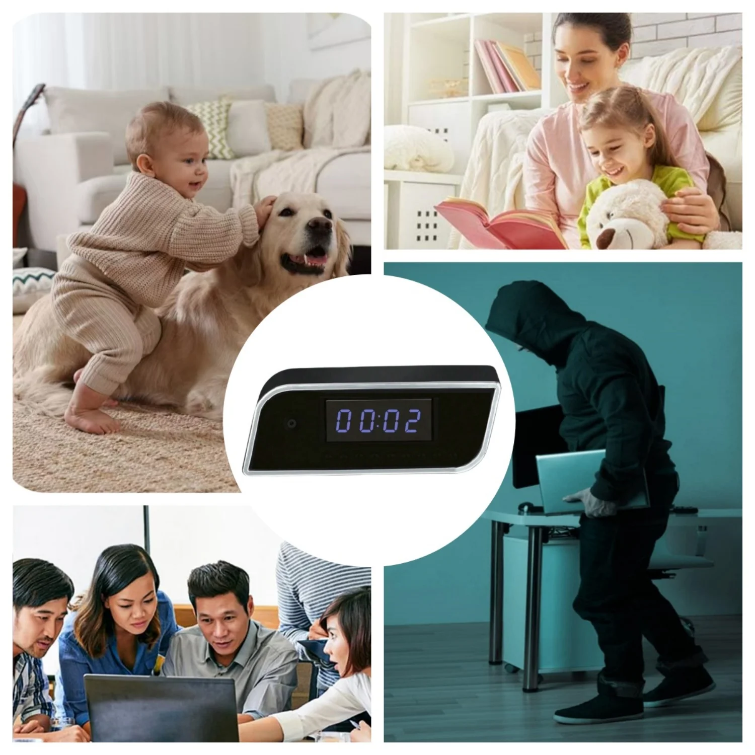 4K Ultra HD WiFi Mini Camera Wide Angle Digital Clock Camera with Night Vision Motion Detection for Home and Office Security