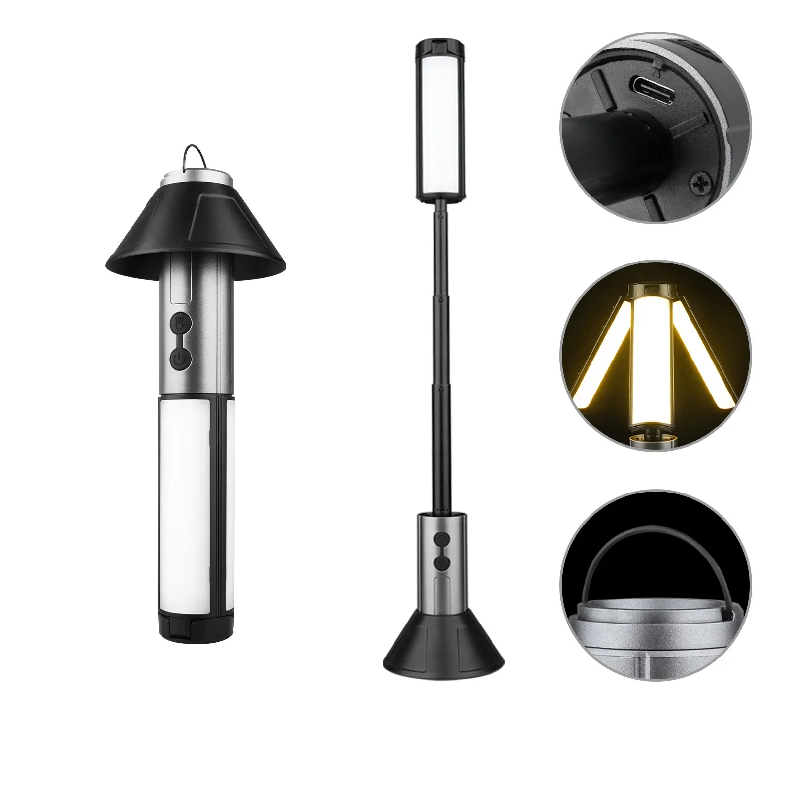 مصباح يدوي تلسكوبي قابل لإعادة الشحن، فانوس تخييم متعدد الوظائف، مصباح خيمة مقاوم للماء، مصباح شعلة لإصلاح العمل