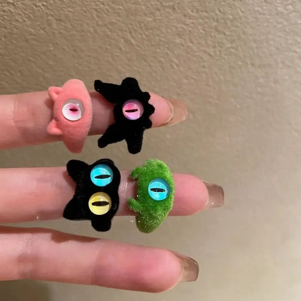 Cute Cat Demon Eyed Flocked Ring for Women Girls Colorful Monster Eye Finger Rings Fashion Jewelry