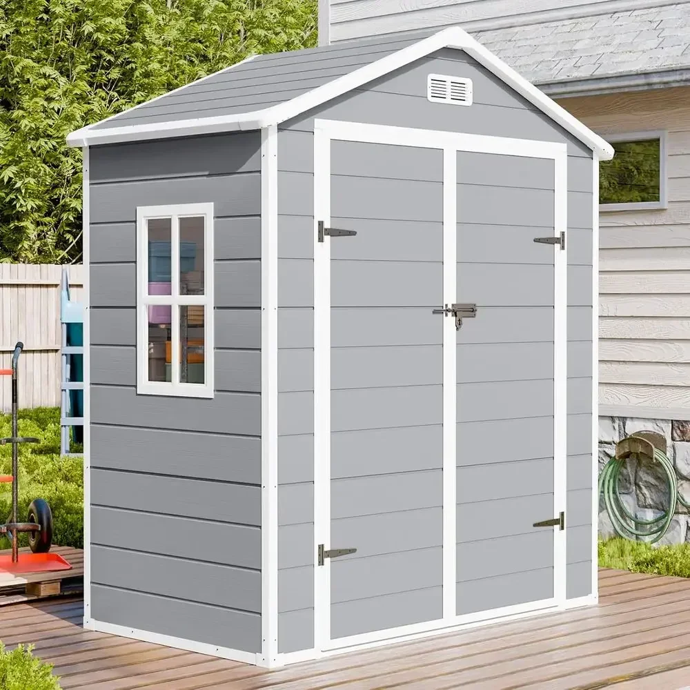 6x3ft Resin Outdoor Storage Shed with Floor, Window, and Lockable Door - Weatherproof for Patio, Garden, Backyard - Light Gray