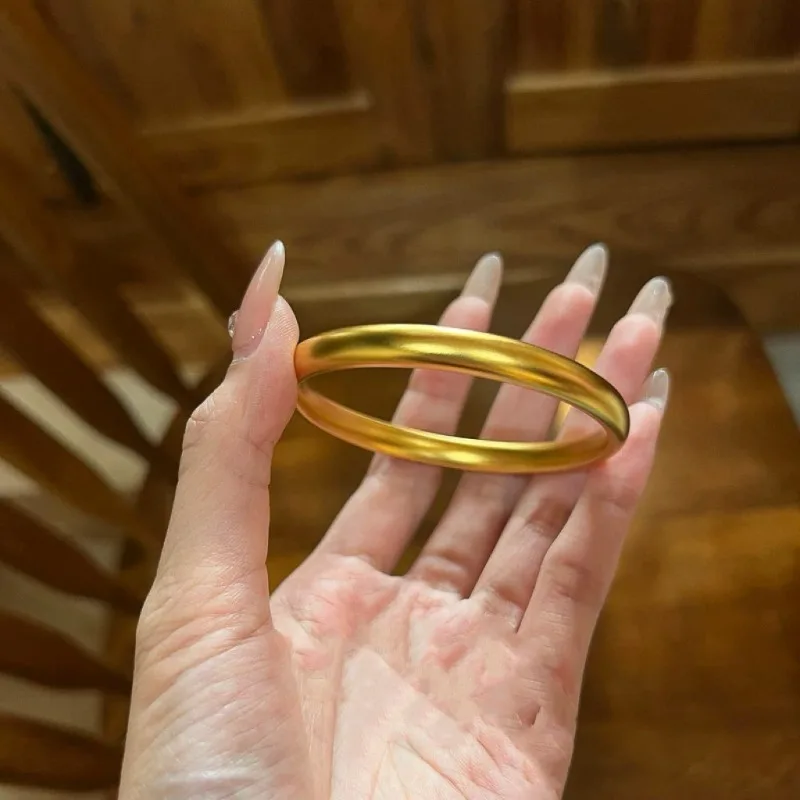 Gold Tone Solid Chunky Tire Texture Sand Gold Bangle for Women Matte Finish Heart Sutra Bracelet Handmade Daily Wear Jewelry