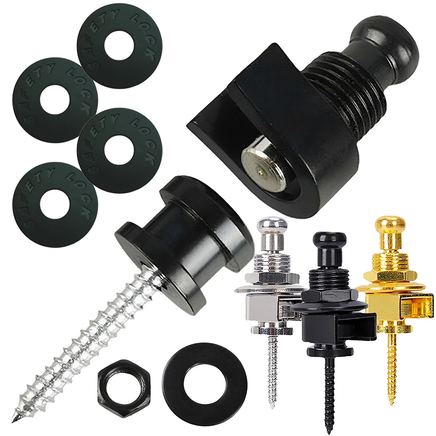 1pc Guitar Strap Locks & 4pcs Safety Lock Washers Duty Strap Lock System for Electric, Bass Guitars Anti-Slip Strap Retainer Kit