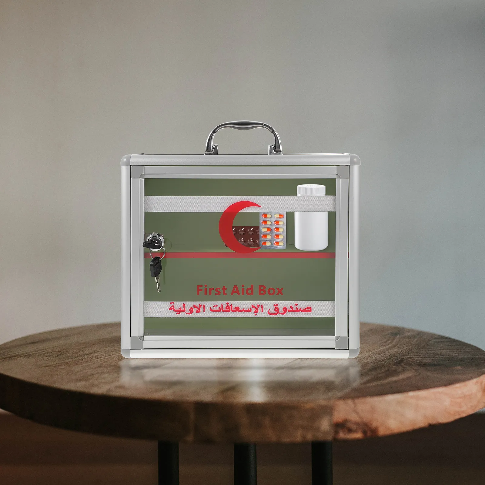 emergency-medicine-box-aluminum-alloy-large-capacity-ergonomic-handle-portable-first-aid-storage-case-wall-hanging-lockable