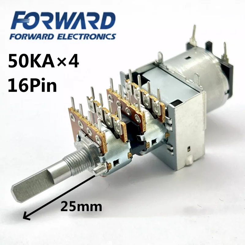 1pcs，Four-layer single-loop rotary potentiometer，RK163，50KA×4，16Pin，With a motor，The shaft length is 25mm