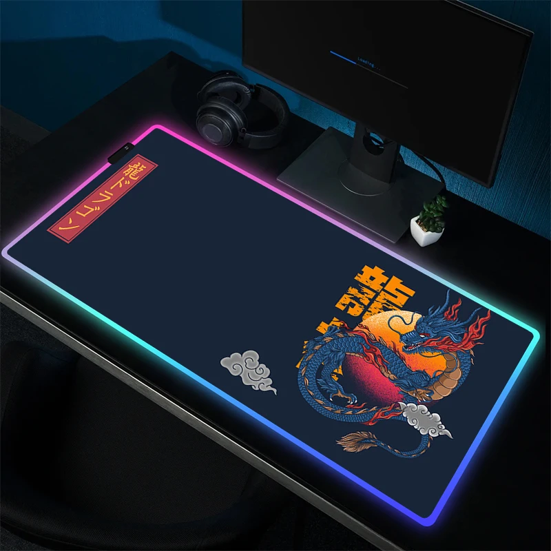 Japanes Dragon Mousepad Large Gaming Mouse Mat RGB HD Print Mouse Pad Gamer Locking Edge Carpet LED Game Rubber Accessories XXL