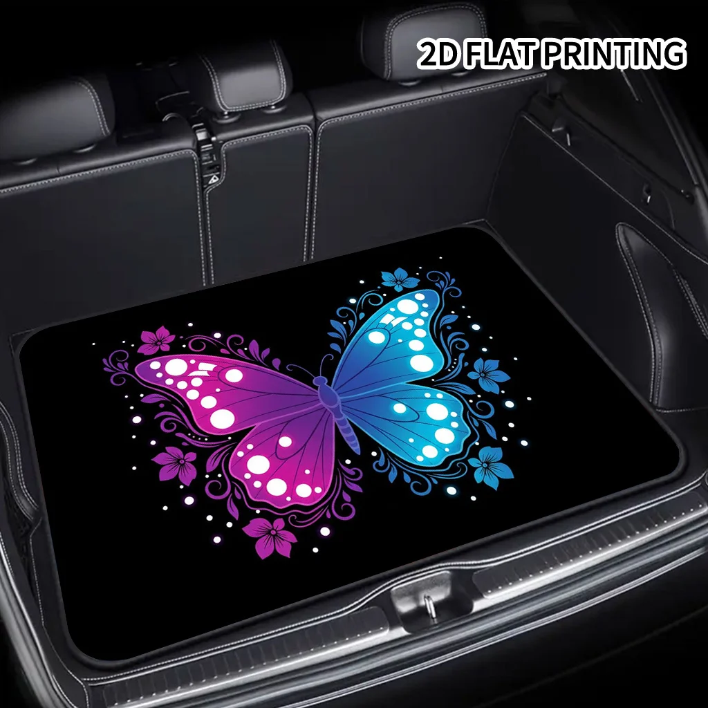 1pc Dual-color Butterfly And Floral Pattern Car Trunk Mat, Suitable For Sedans, Trucks, And SUVs, Automotive Accessory, Durable