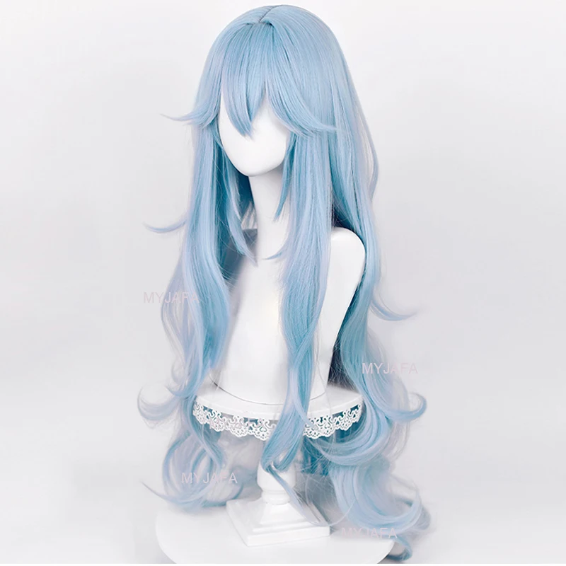 High Quality Ayanami Rei Cosplay Wig Anime EVA 100cm Long Cyan Blue Wavy Heat Resistant Synthetic Hair Wigs + Wig Cap + Hairpins