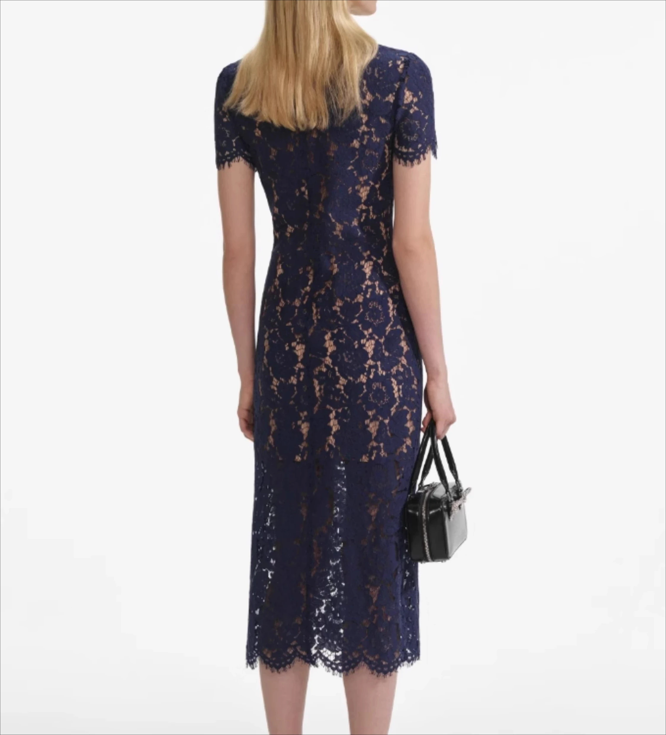 Abito in pizzo blu scuro da donna elegante con fasce manica corta abbigliamento vintage da donna abiti chic monopetto aderenti