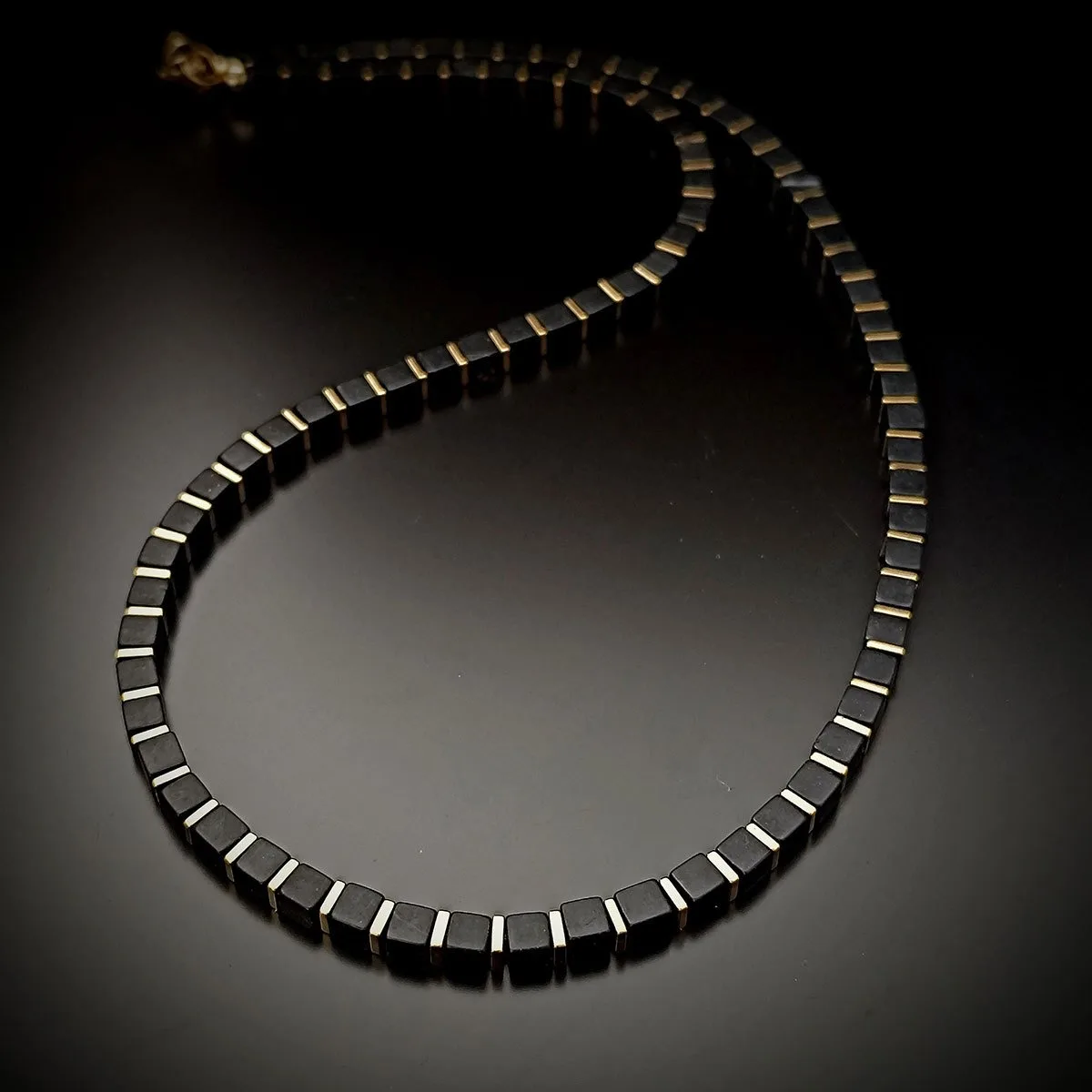 Retro Style Obsidian Square Bead Protector Necklace, Handmade Natural Stone Jewelry Suitable for Daily Wear by Men and Women