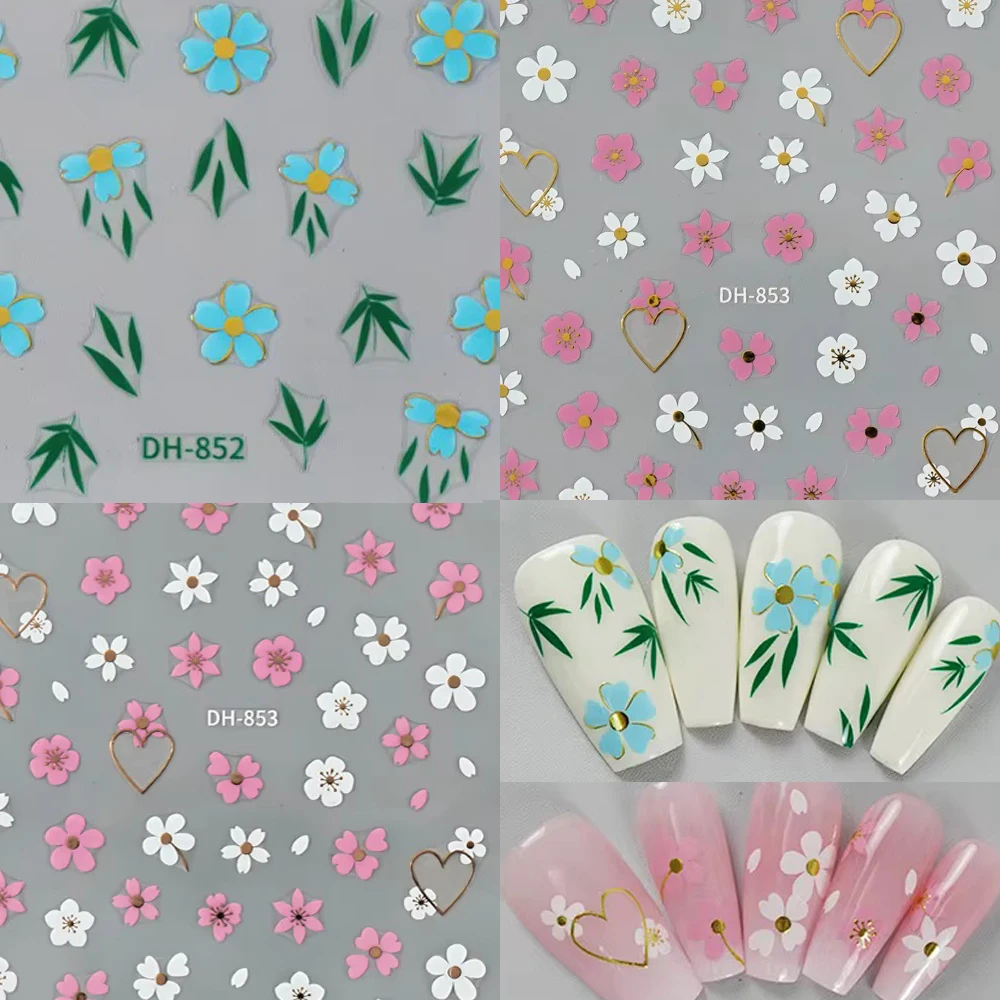 

Fresh Flowers Leaves Heart Nail Stickers 3D Flat Plant Nail Art Stickers For Women DIY Manicure Self-Adhesive Decoration Decals