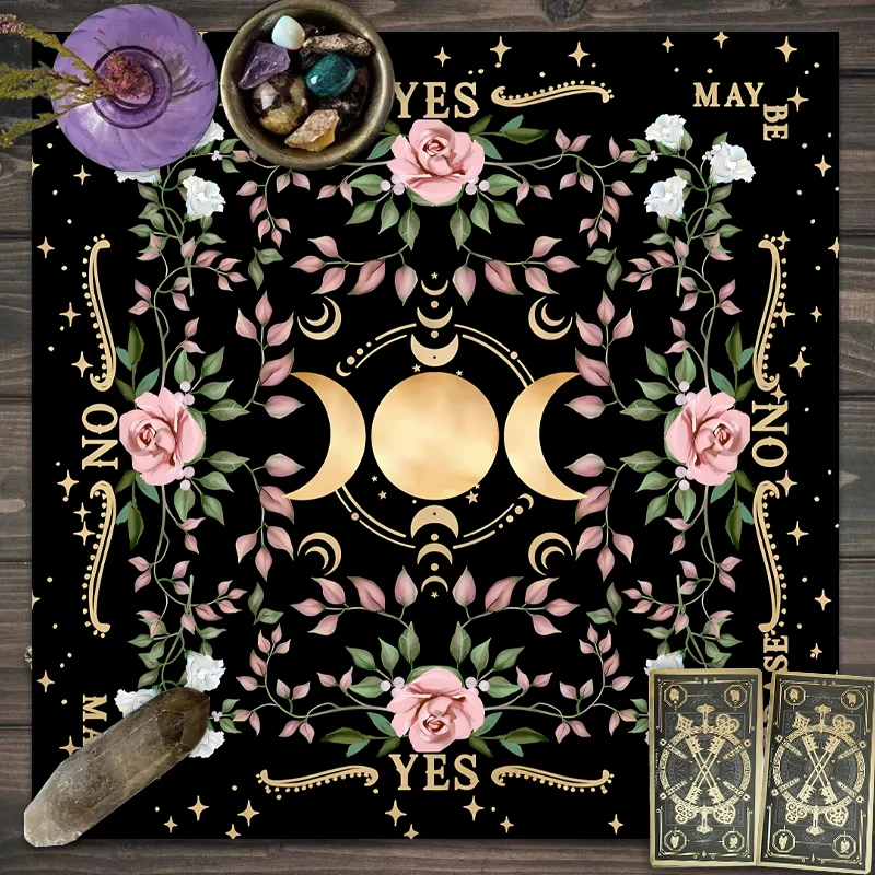50/75/110/137cm Tarot mat 1PC Triple Moon Flower And Plant Altar Cloth Tarot Card Table Cloth Huaweika Teach Tarot Card Mat