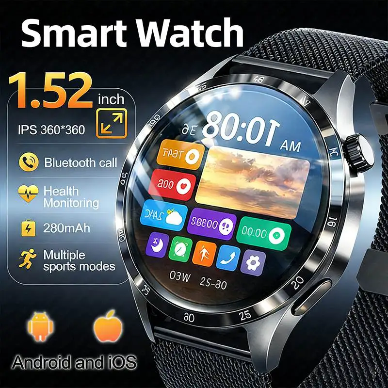 

2026 New Smart Watch 1.52inc Heart Rate Detection Sleep Mode BT Call Al Voice Message Reminder Multi-Sport Smart Watch Men Women