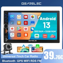 Reproductor Multimedia con pantalla de 7 pulgadas y Radio FM para coche, autorradio Universal con Android 13, 2 Din, CarPlay, estéreo, USB, para Ford VW Golf