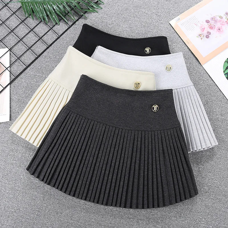 Winter New Woolen Pleated Skirt Women's High Waist Anti-light Spice Girl Y2k Mini Skirt