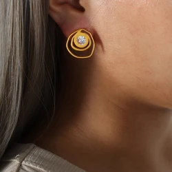 Light Luxury Zircon Earrings with Geometric Line Earrings Simple Fashionable Personality Versatile Jewelry Birthday Gifts