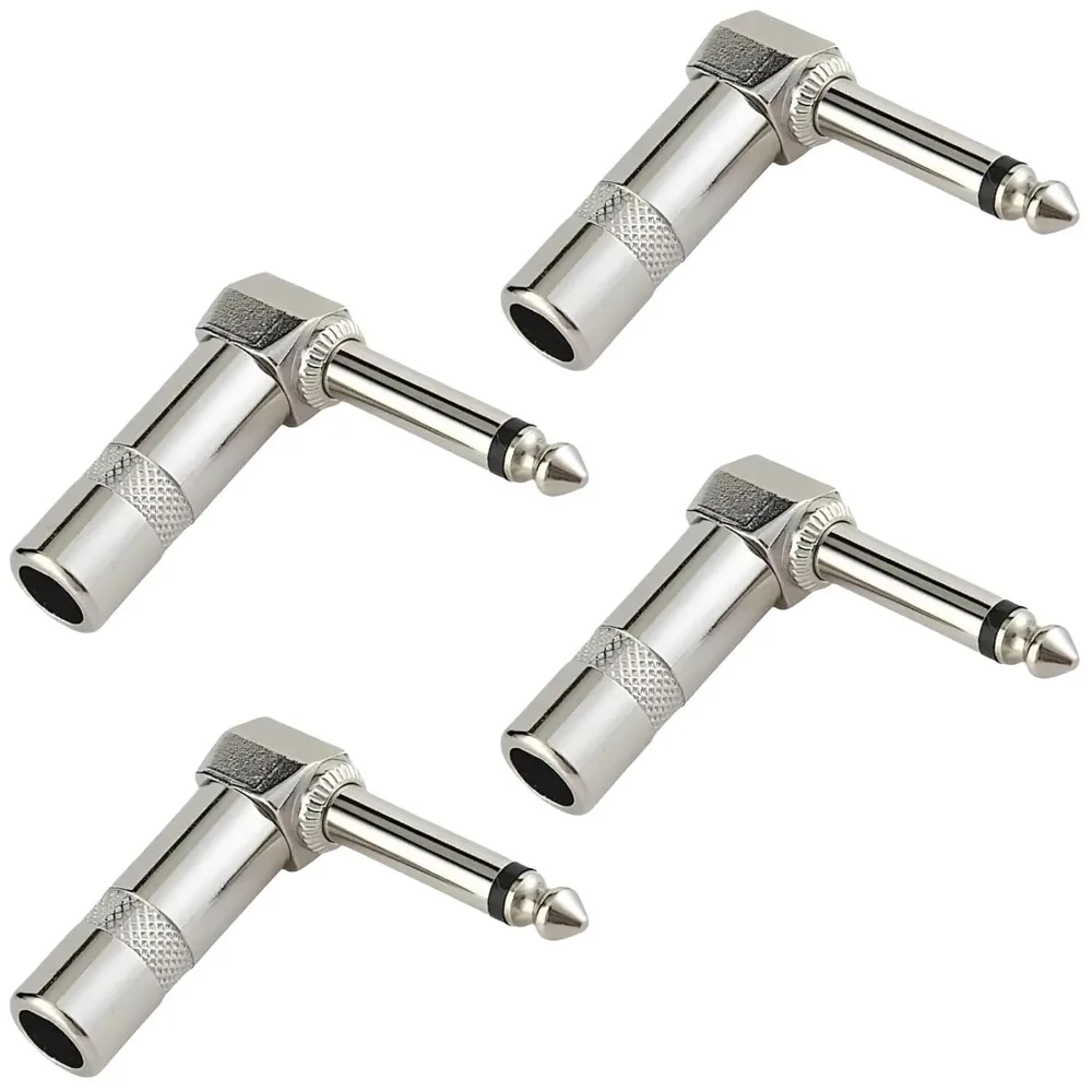 4PCS 90 Degree L Type 6.35mm Mono 2-core Audio Speaker Plug Right Angle Jack for Guitar Amplifier Microphone Mixer