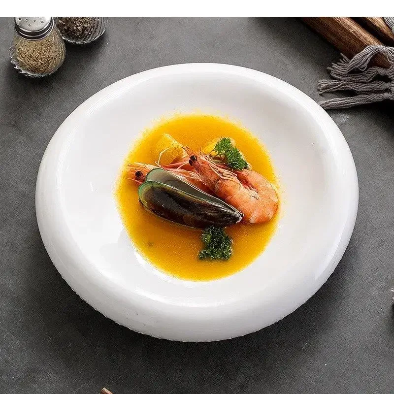 Ceramic Dinner Plate Restaurant Irregular Insulating Disc Dessert Thick Soup Pasta Plates Home Solid Color Tableware