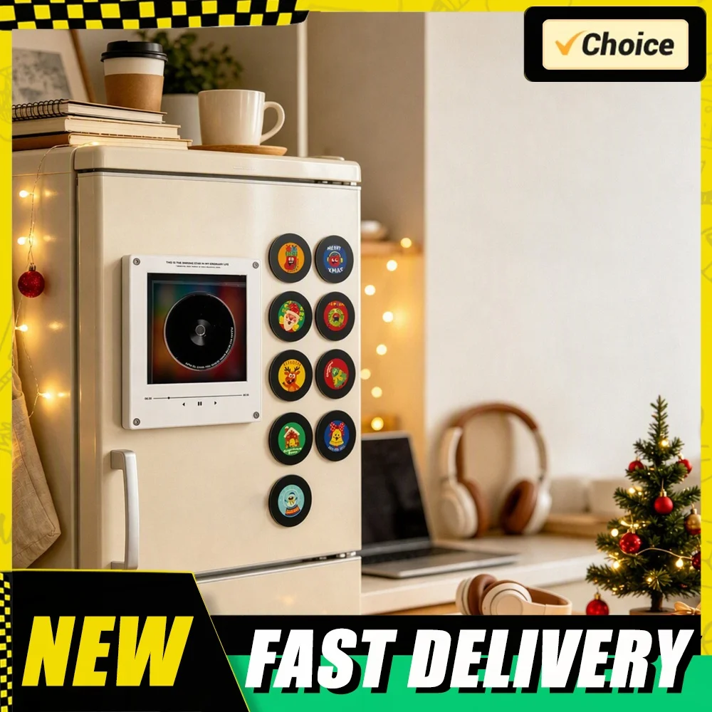 Acrylic NFC Christmas Vinyl Player Fridge Record with 9 Programmable Playback Magnetic Mini Vinyl Record Player Fridge Magnet
