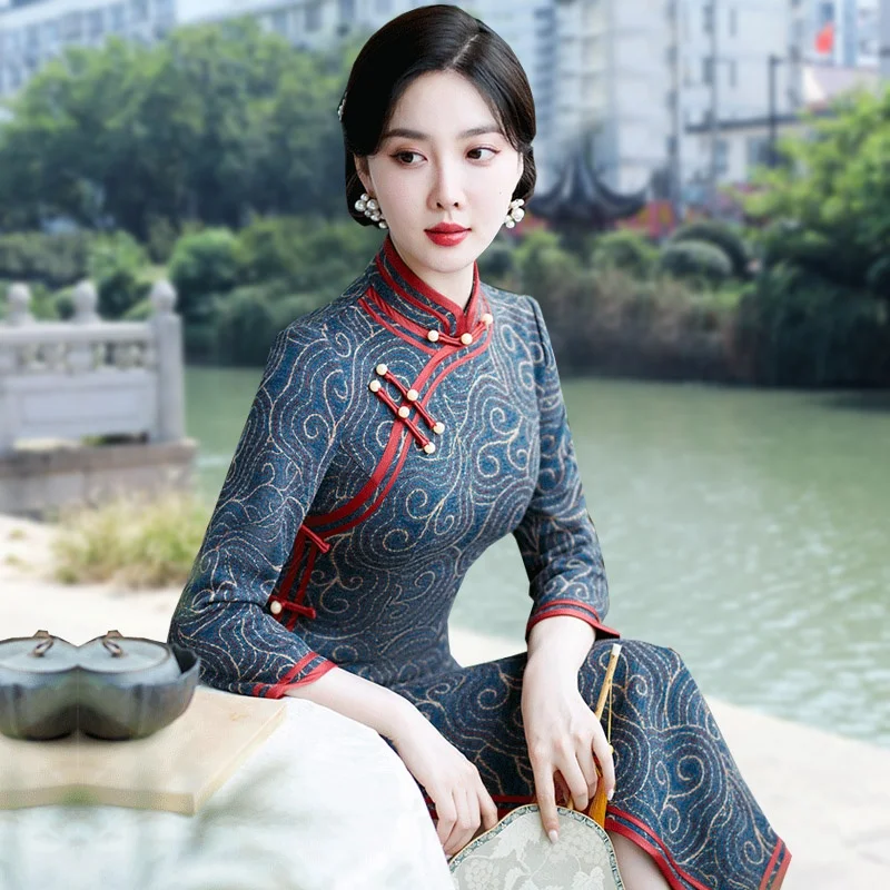 

Ele Vintage Long Sve Qipao Slimming Improved Daily Wear Simple Yet Classy Mommy's Dr Comfortable Faionable Thie...