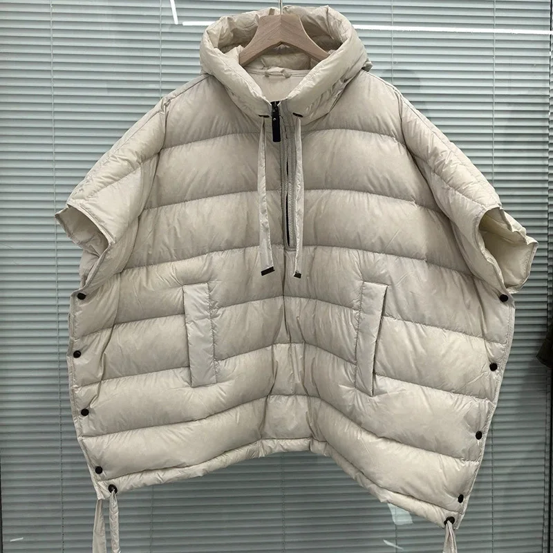 Schinteon-Chaleco Irregular de plumón de pato blanco 90% para mujer, chaqueta sin mangas con capucha, Top lujoso liso para Otoño e Invierno, novedad de 2025