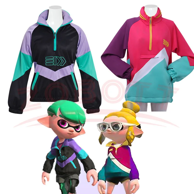 Cosplay Legend Game Splatoon Vintage Cosplay Costume Top Women Men Casual Pullover Sweatshirt Coat Contrast Color Zipper Hoodies