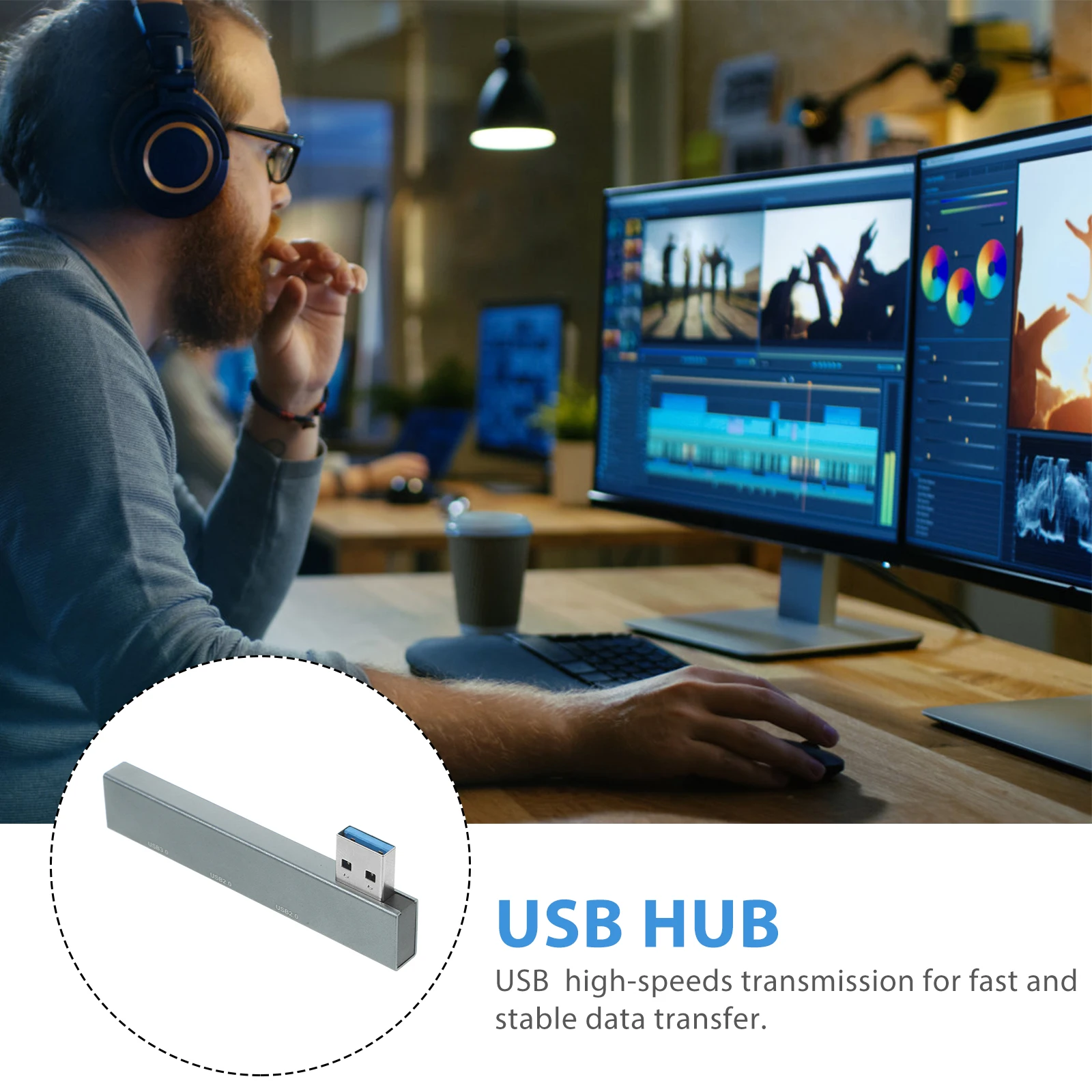 

3 Port USB Hub Compact Lightweight High-Speed Data Transfer Multiple USB Adapter for Laptop Desktop Tablet External Hard Drive