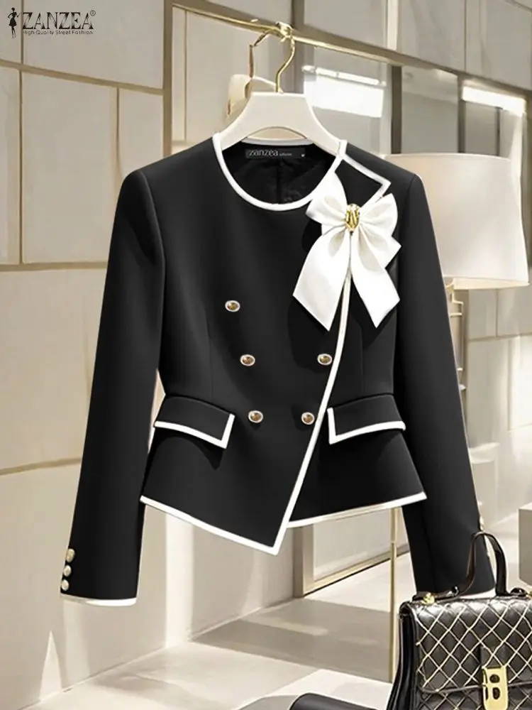 ZANZEA Elegante Blazer Herfst Double Breasted Lange Mouw Jassen Vrouwen Mode Boog Kantoor Bovenkleding 2025, Casual Straat Jassen