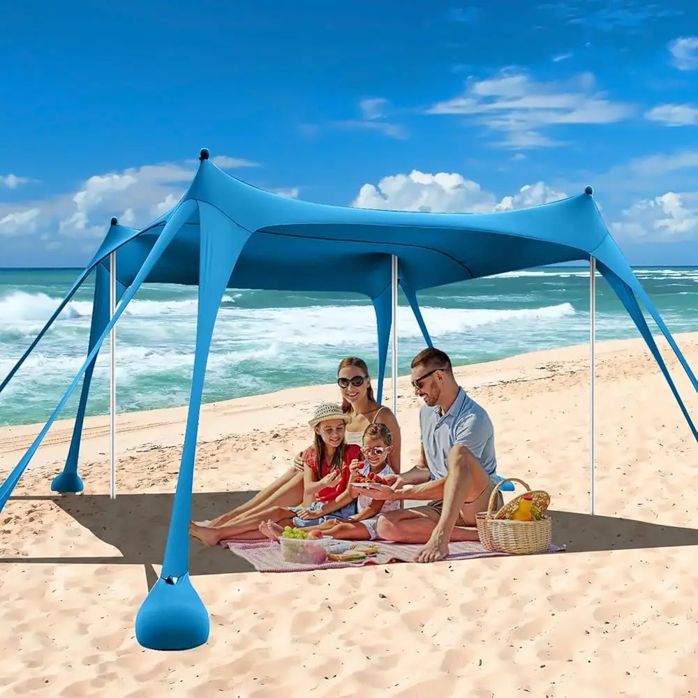 

Beach Tent,10X10Ft Sun Shelter Upf50+ Ludes 8 Sandbags And Ground Pegs-2 Sand Shovel-4 Aluminum Poles-Carrying Bag,Beach Canopy