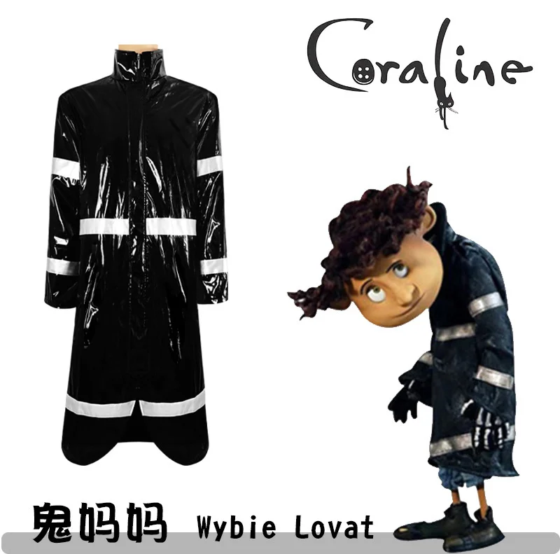 Anime Coraline & the Secret Door Wybie Lovat Costume Wybie Lovat Weiper Halloween Cosplay Costume Suit Black Raincoat