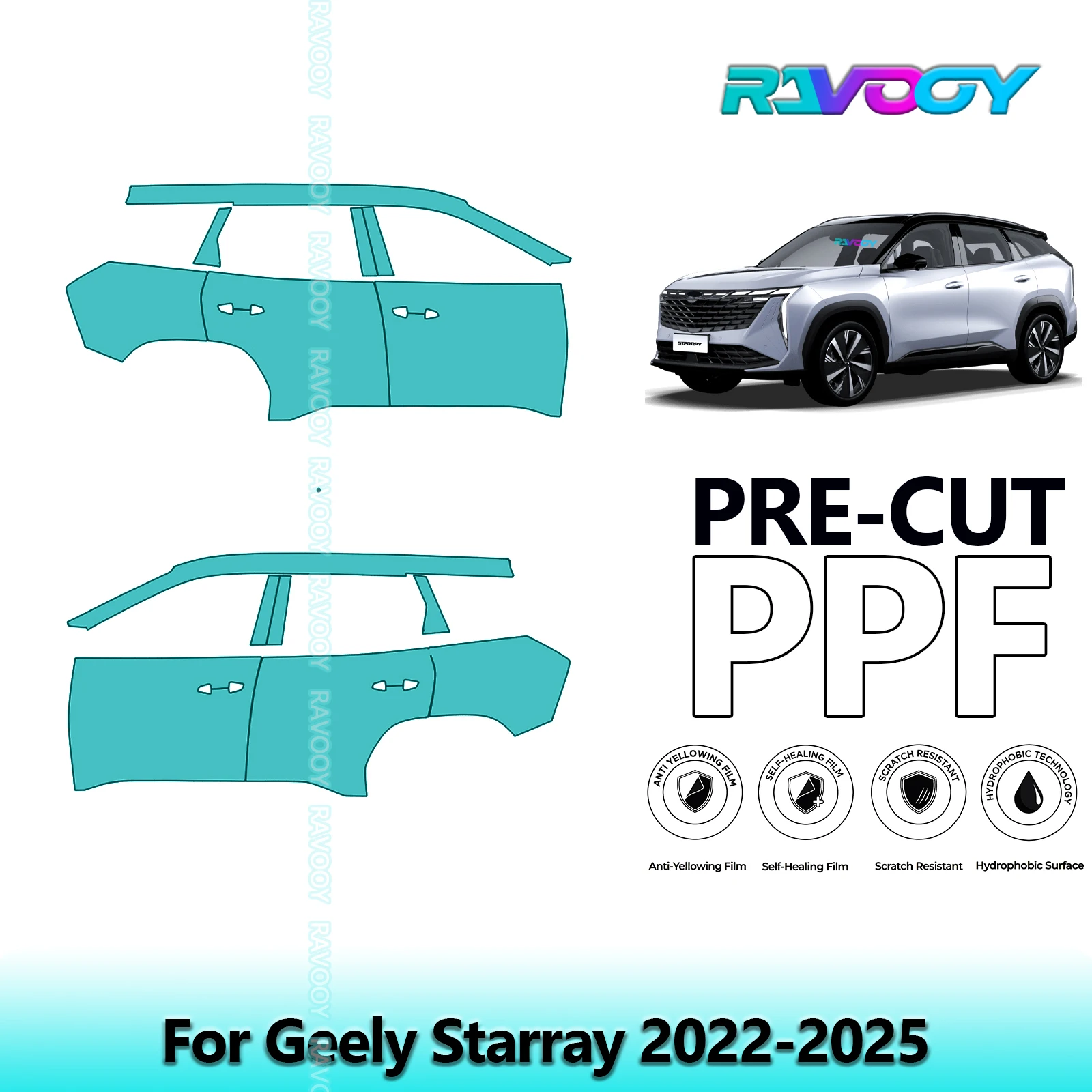 

For Geely Starray 2022-2025 8.5mil Clear Matte Pre-Cut PPF Door & A/B Pillar Kit TPU Paint Protection Film Set