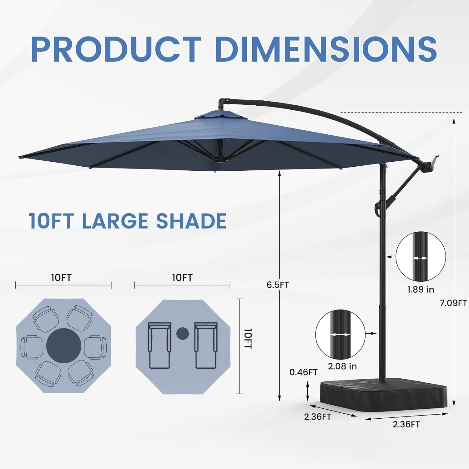

10 FT Patio Umbrella with Base Included, 360°Rotation & Adjustable Angle Offset Cantilever Umbrella, UV Protection，Customized