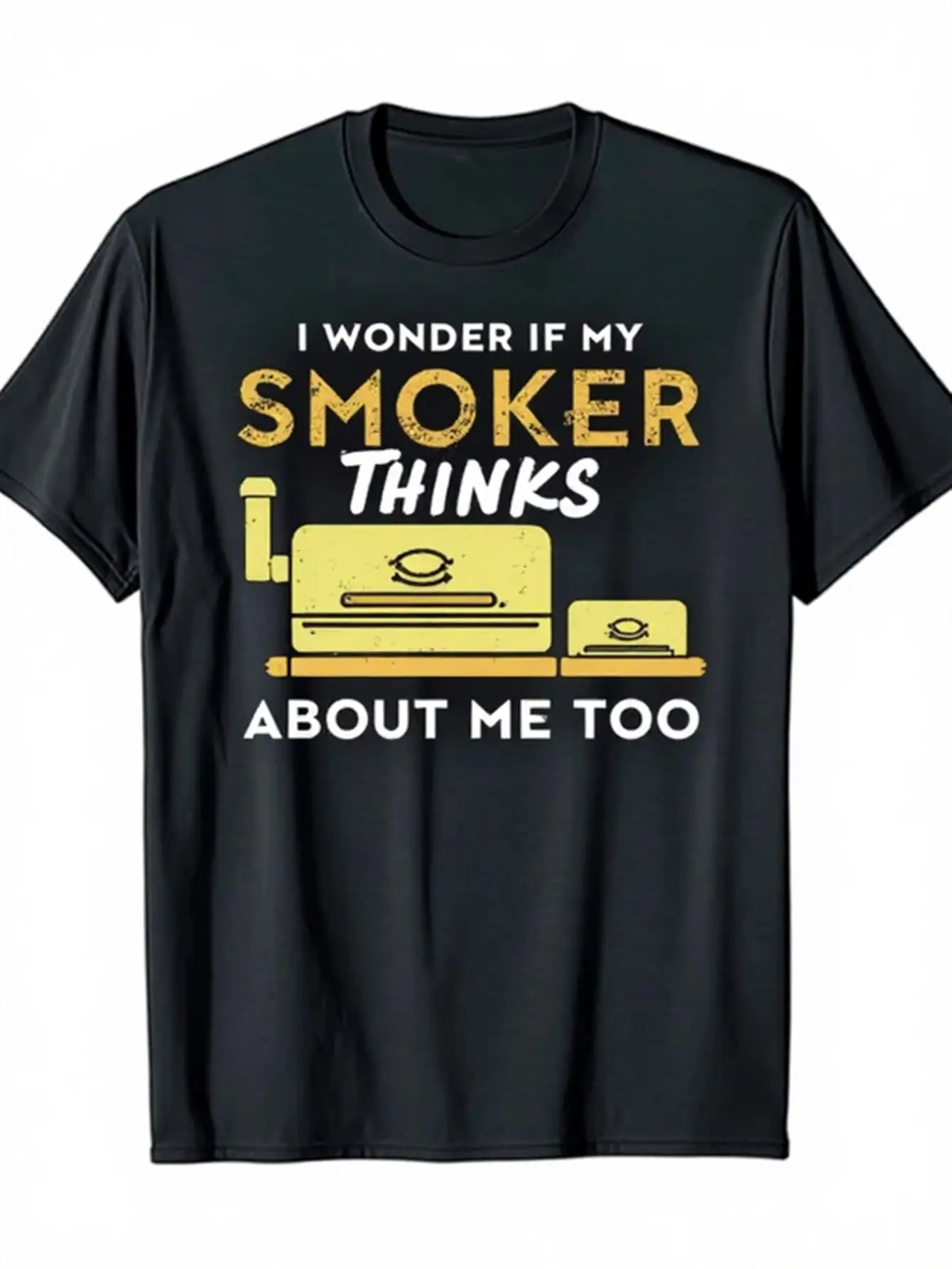 

Men's Fun Smoking-Themed T-Shirt with Vintage Typewriter and Cigarette Design, Printed with the Slogan, I'M Thinking about My Smoker if He/She Is Thinking about Me Too, 100% Cotton Casual Crew Neck Short Sleeve Top Suitable for Bbq Parties and Smoking Ent