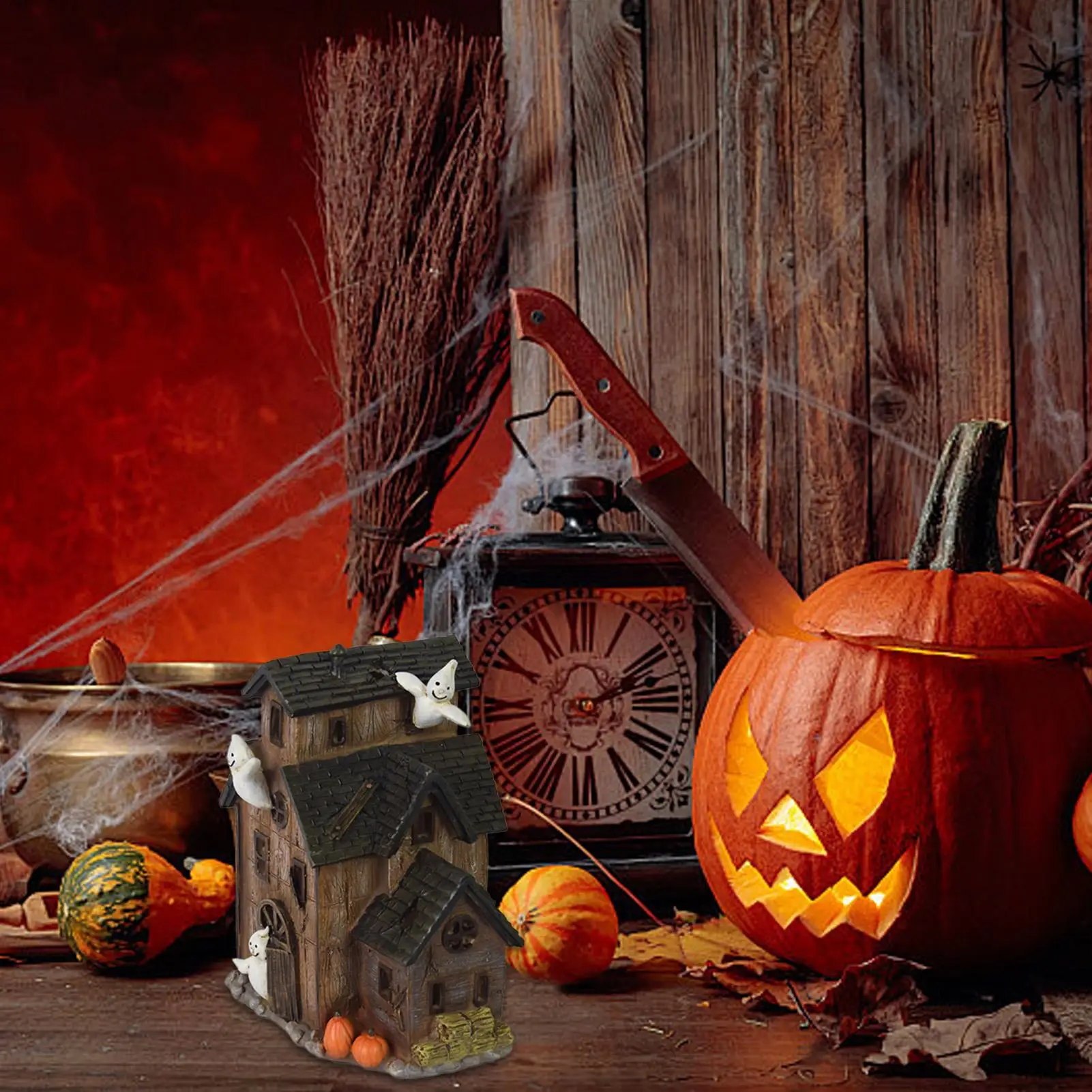 

Светящийся деревенский дом на Хэллоуин со светодиодной подсветкой, смоляный призрак, город, жуткая деревня, дом с привидениями, украшения на Хэллоуин