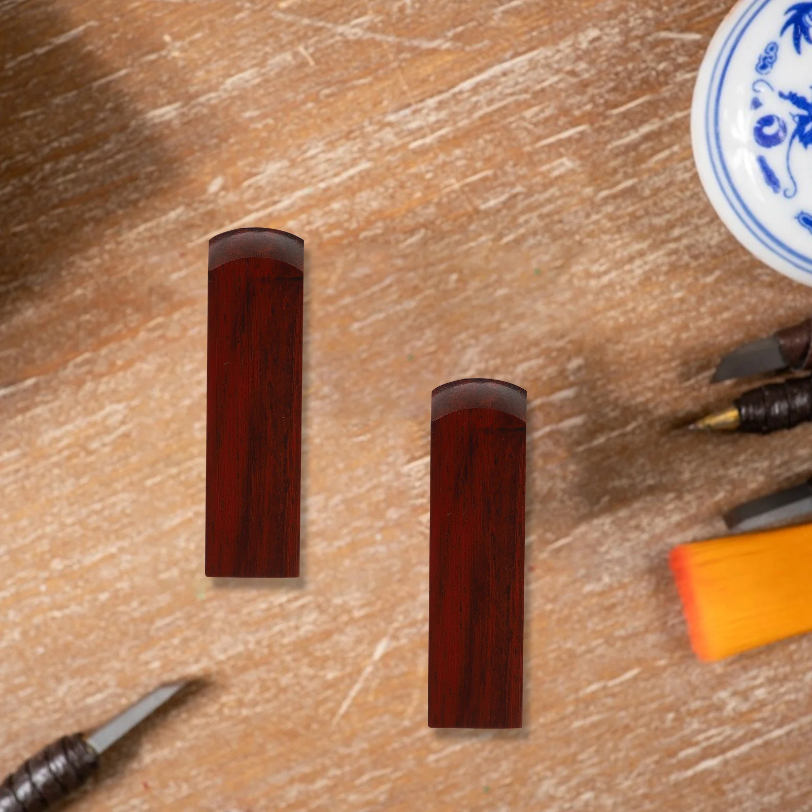 

2Pcs Solid Red Sandalwood Stamp Natural Hardwood Seal Smooth Grain Flat Printing Surface DIY Wooden Block Stamp for Crafting and