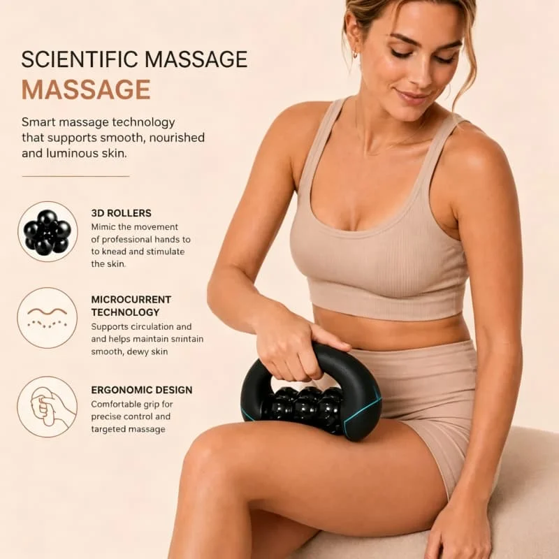 Electric Roller Massager Stick Handheld Deep Tissue Massage Device, Cordless Rechargeable 3‑Speed Adjustable Massager for Sore Muscle & Tension Relief, Post‑Workout Recovery for Back, Shoulder, Leg & Full‑Body, Home Office Gym Travel Daily Use, Black view 4