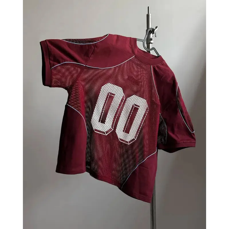 

Summer European/American Fashion Mesh Patchwork Loose Top for Men Digital Pattern Printed Breathable Sportswear Couple Jersey