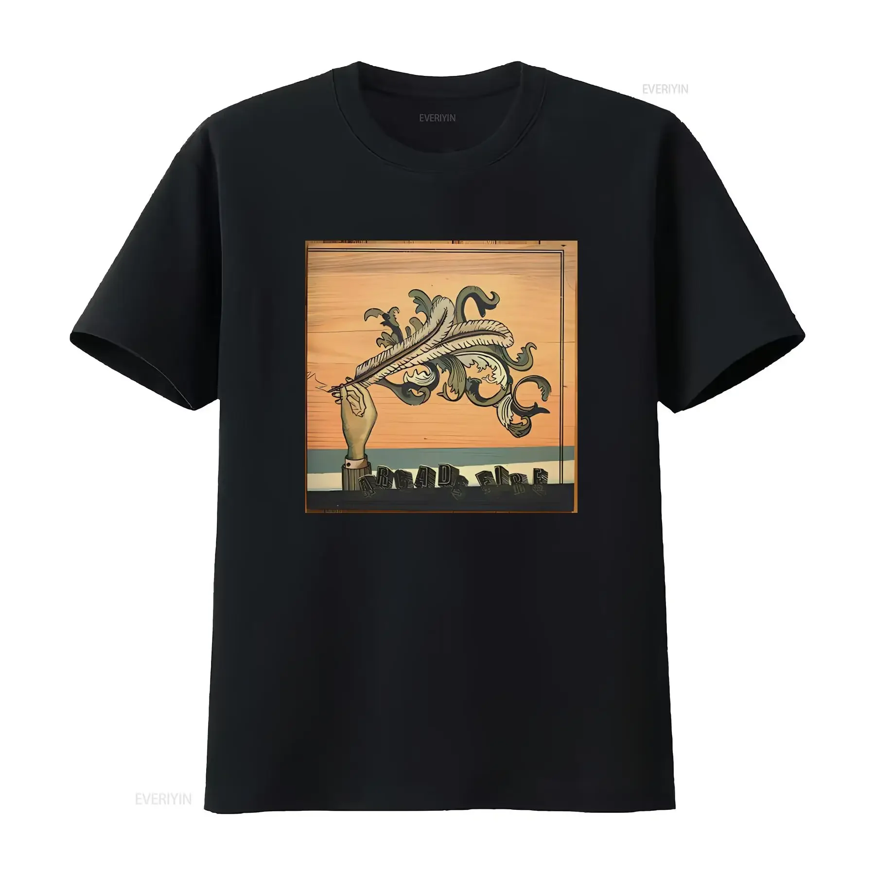 Arcade Fire Funeral Album Cover T Shirt with 3x3 Sticker Unique Art Print for Music Fans vintage Washed Breathable graphic