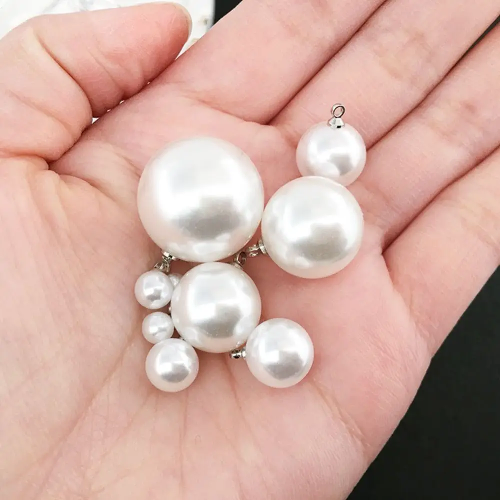 10PCS Jewelry Clothes Decor Artificial Pearl Handmade Alloy Pearl Buttons for Sweater Silver Round Imitation Pearl Women