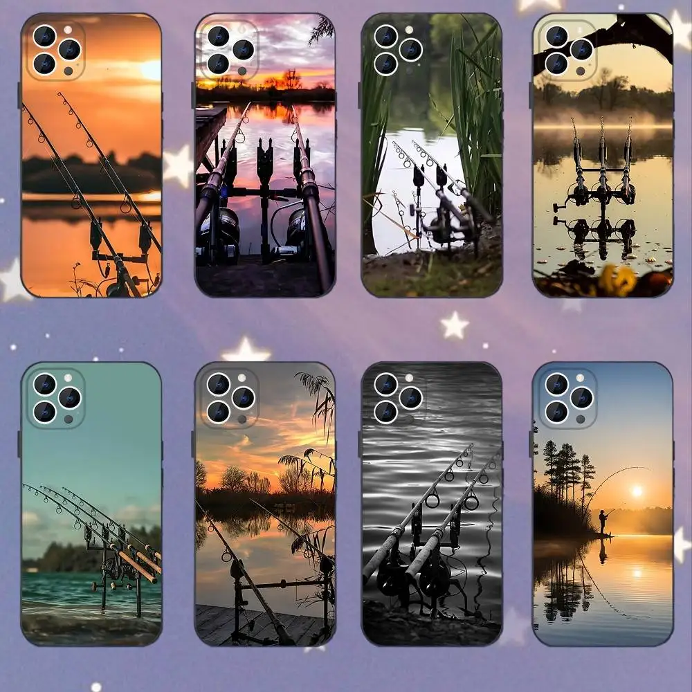 

Outdoor Fishing rod Coque Phone Case For iPhone 17,16,15,14,13,12,11,Pro,Max,Plus,E,Air,Mini Protective Black Cover