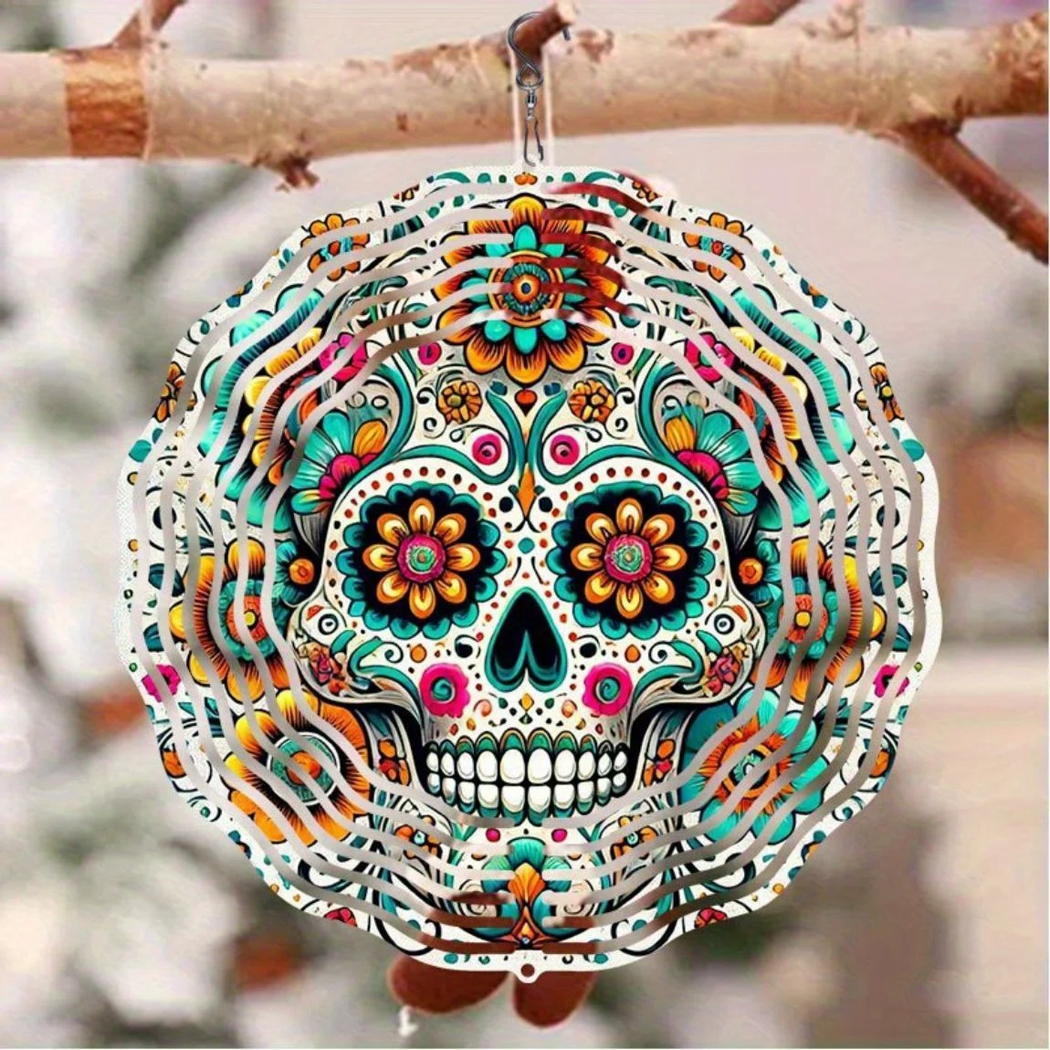 CIFBUY Metal Wind Chime 2D Kaleidoscope Skull Wind Spinner Outdoor Garden Decor Patio Ornament