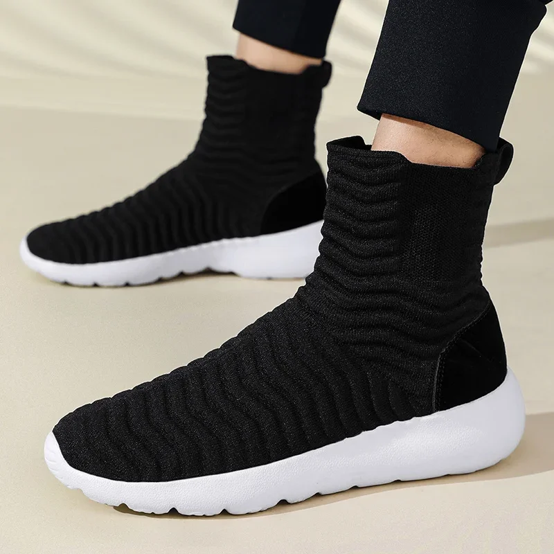 Breathable Sock Shoes Outdoor Women Men Sneakers for Walking Jogging High Top Wavy Casual Shoes Mesh Slip on Plus Size 35-45