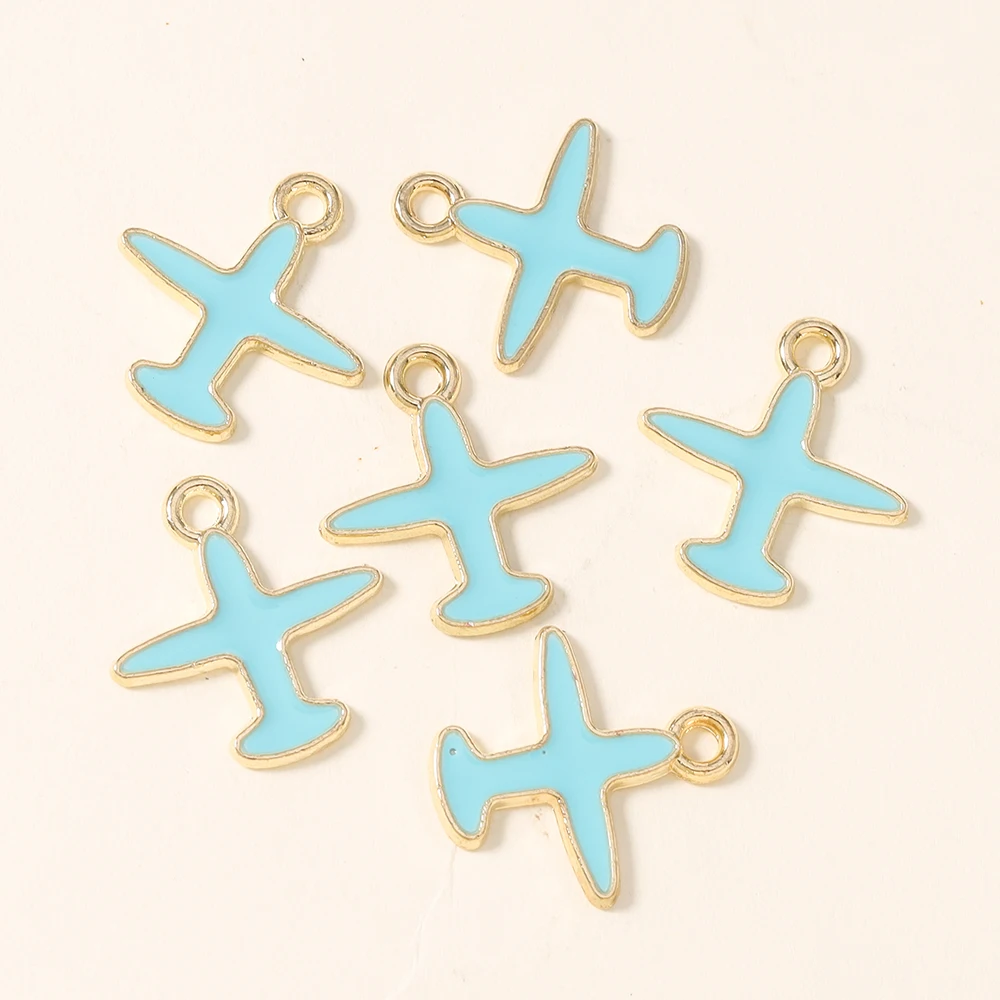 20pcs 18*19mm Enamel Kawaii Airplane Pendant Flight Charms For Cute Drop Earrings Bracelet DIY Handmade Jewelry Making Craft