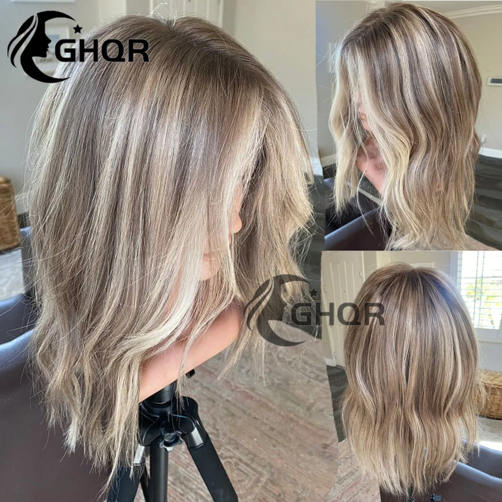 Peluca de cabello humano con encaje Frontal 360, postizo de onda Natural transparente, color rubio ceniza, Marrón mezclado, brasileño