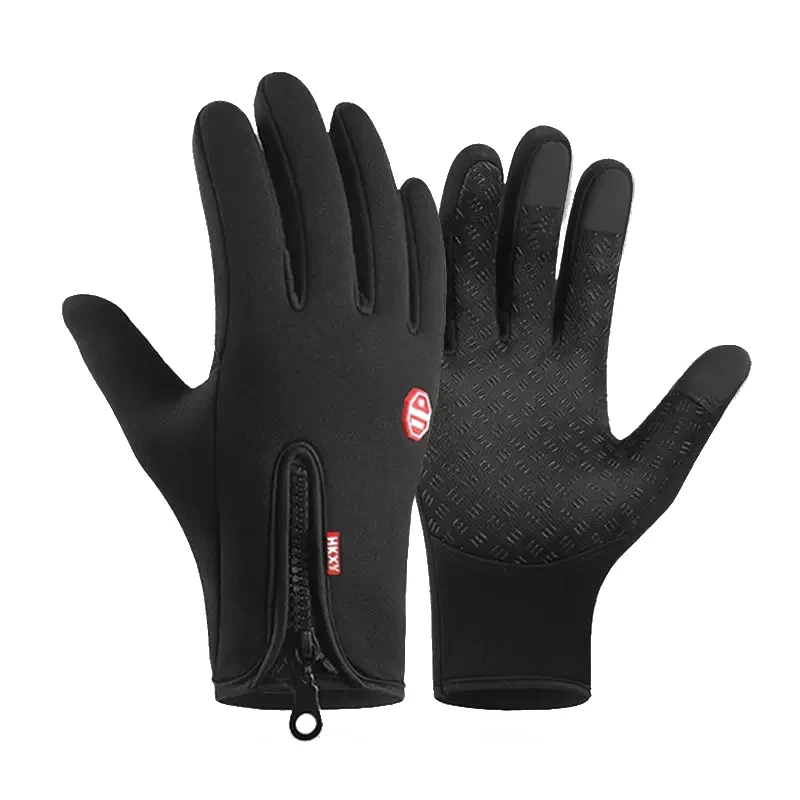 Winterhandschuhe für Männer und Frauen, Fahrradhandschuhe, Touchscreen-fähig, warm, mit Fleecefutter, Reißverschluss, winddicht, wasserabweisend, rutschfeste Outdoor-Handschuhe