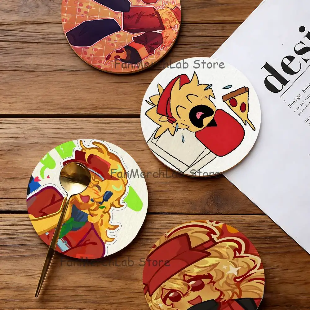 

E-Elliot Anime Pizza Wood Coaster Set - Heat Resistant For Tea & Coffee, Home Cafe Decor Holiday Gift