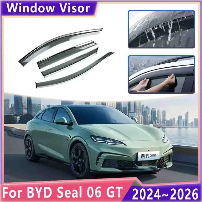 Car Side Window Visor For BYD Seal 06 GT 2024 2025 2026 Waterproof Rain Eyebrow Deflector Awnings Trim Cover Auto Accessories